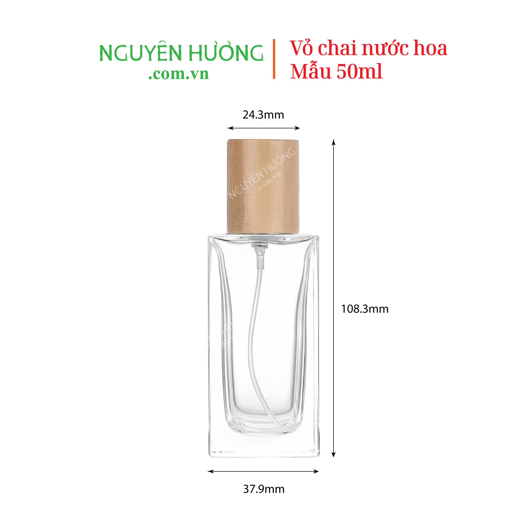 Vỏ chai 50ml thân vuông nắp gỗ