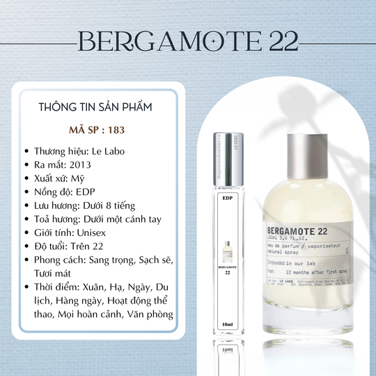 Nước hoa chiết Bergamote 22 by Le Labo 