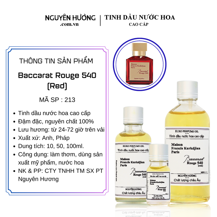 Tinh Dầu Nước Hoa Cao Cấp Baccarat Rouge 540 (Red) by MFK